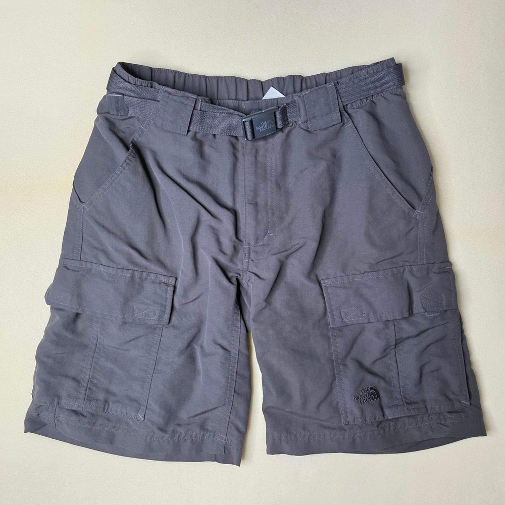 The North Face Cargo Hiking Shorts Mens Size S Gray Nylon Integrated Belt Pocket